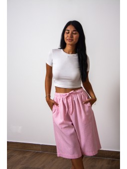 Bermuda rose à rayures Rafaela