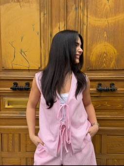 Gilet rose à rayures Julia