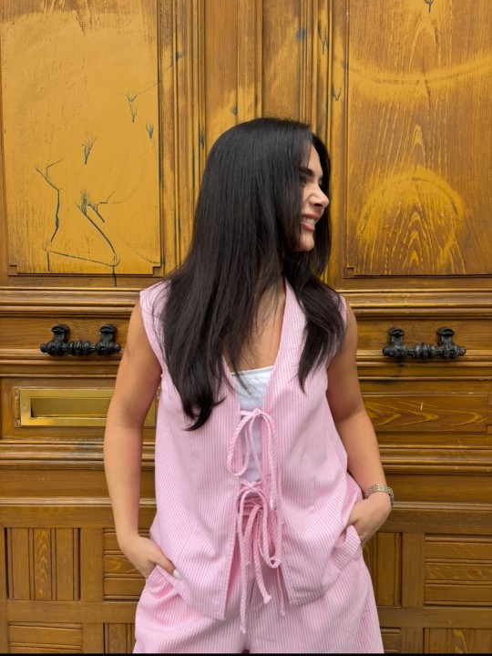 Gilet rose à rayures Julia